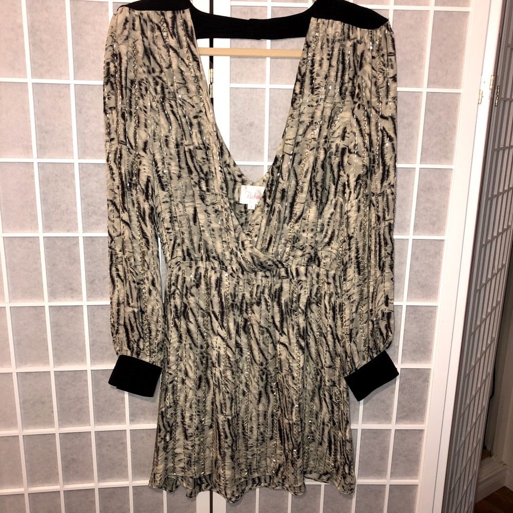 Parker 100% Silk Beaded Mini Dress Small